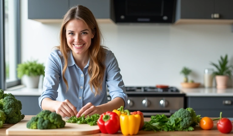 Kobieta przygotowująca zdrowy posiłek z warzyw